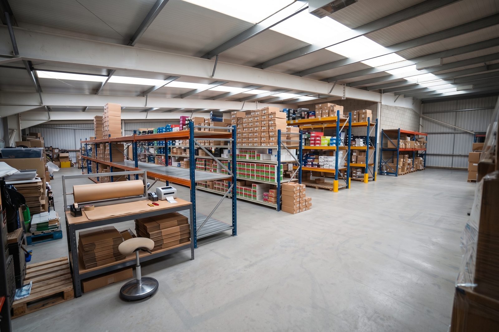 The warehouse floor and packing bench at the Rainham site