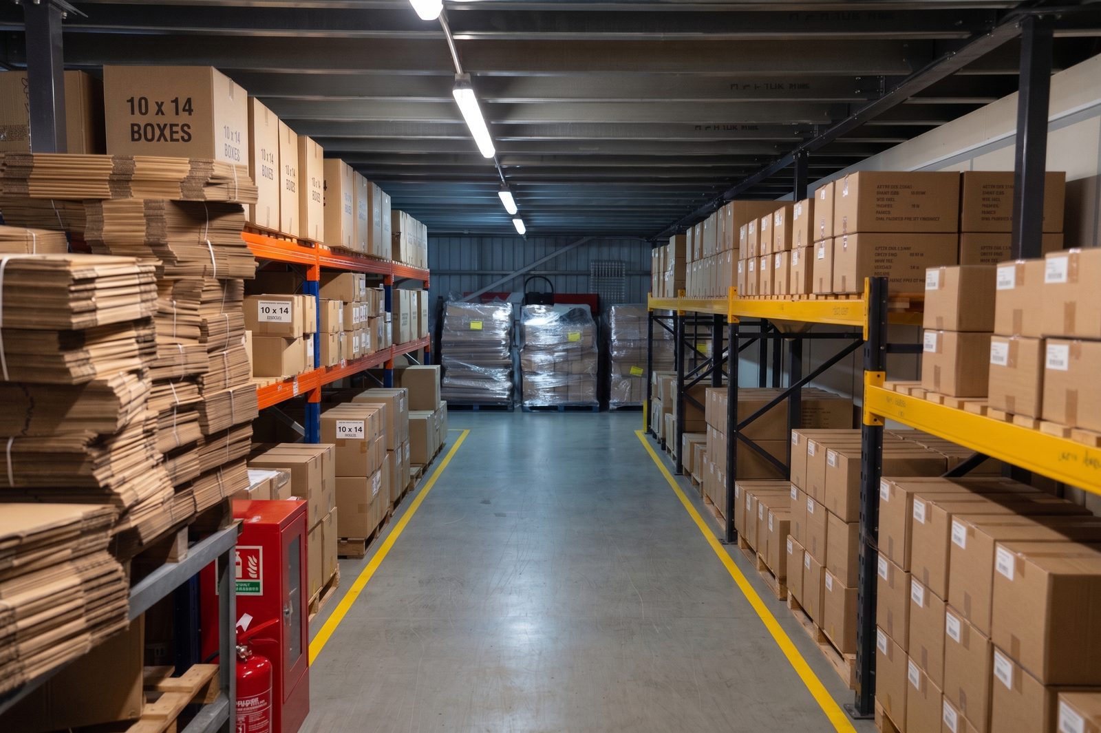 Racking and client stock inside the Stackhouse London warehouse at Rainham